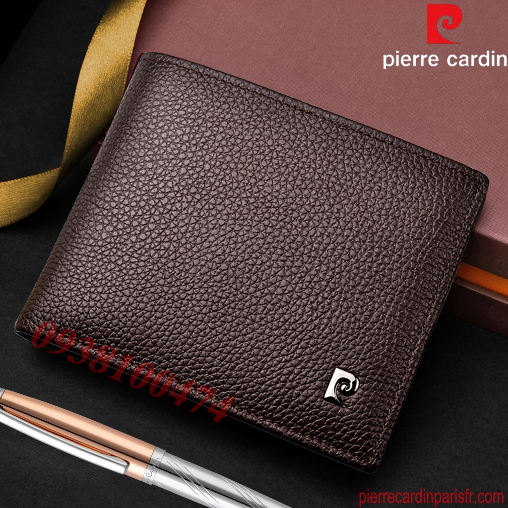 Ví da Pierre Cardin chính hãng màu đen da bò thật ví ngang PCJ0016