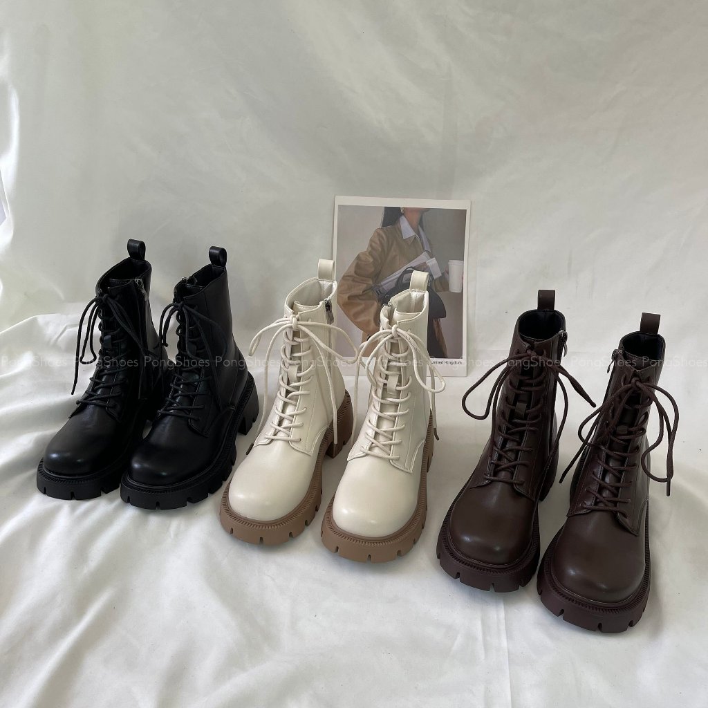 Giày Boot Pong Shoes Đế Cao Mũi Tròn- Full Box- Mã 1632