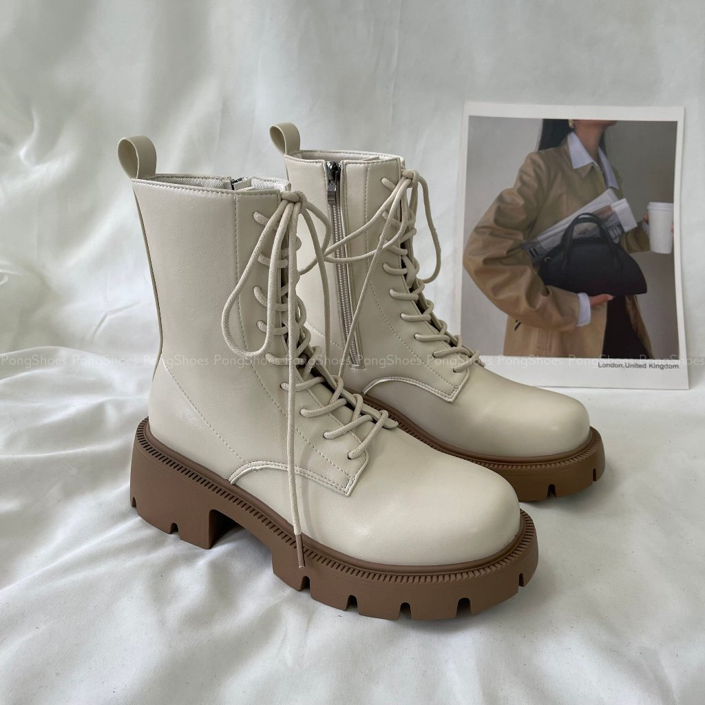 Giày Boot Pong Shoes Đế Cao Mũi Tròn- Full Box- Mã 1632