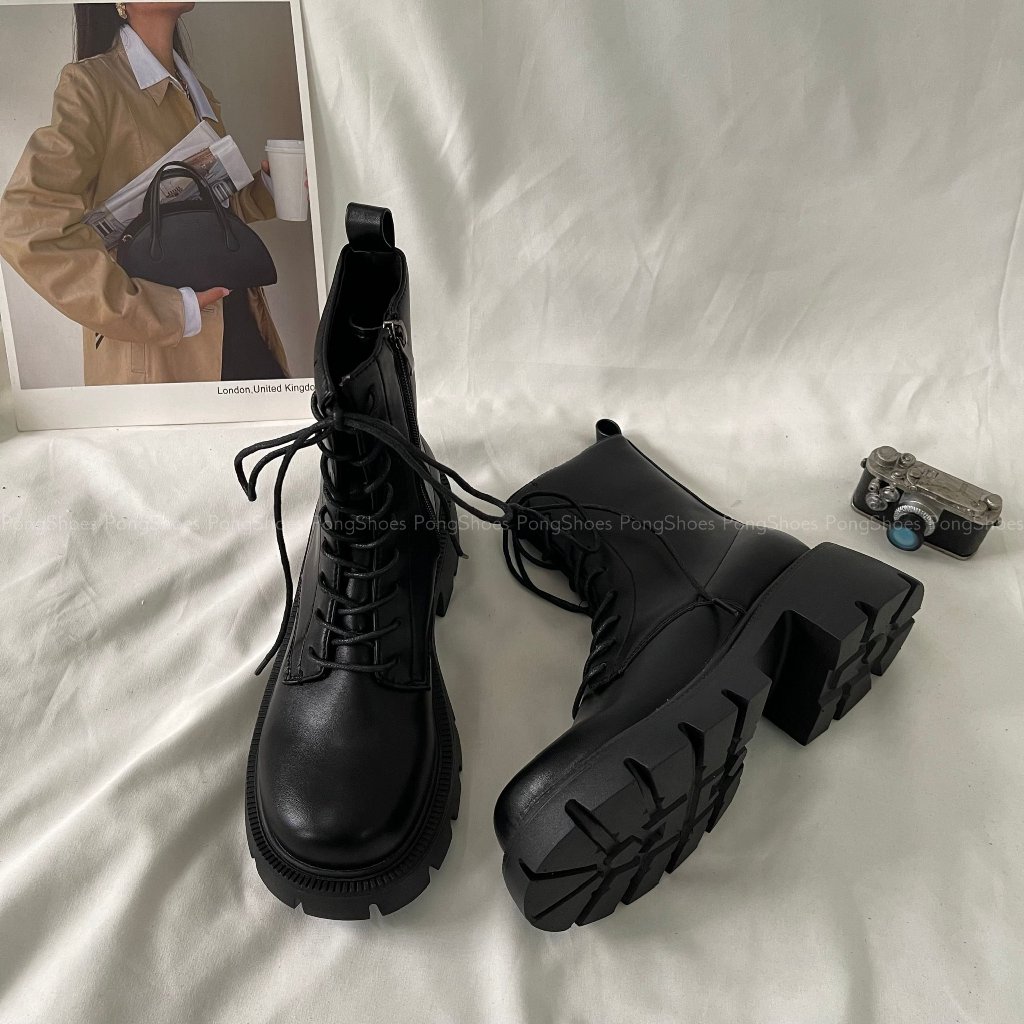 Giày Boot Pong Shoes Đế Cao Mũi Tròn- Full Box- Mã 1632