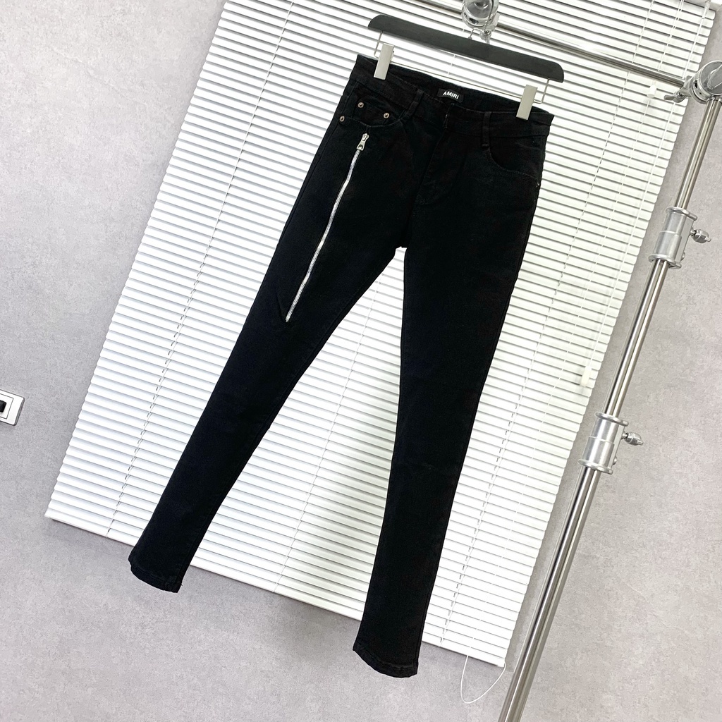 Quần jean bò Nam slimfit đen trơn thêu khoá zip chéo dọc đùi đơn giản basic phong cách đường phố hot trend 203