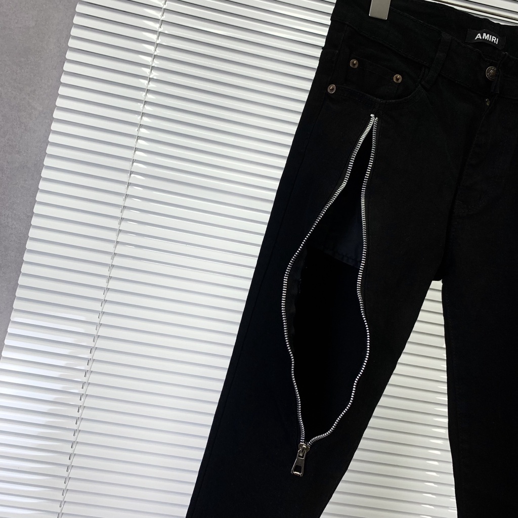 Quần jean bò Nam slimfit đen trơn thêu khoá zip chéo dọc đùi đơn giản basic phong cách đường phố hot trend 203