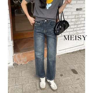 Quần jeans bò ống đứng nữ có họa tiết 2 đường may Meisy chất co giãn cạp lưng cao phong cách Hàn Quốc