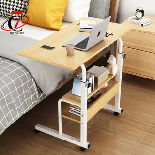 Bàn nâng hạ chiều cao, bàn học có kệ sách , bàn để laptop cạnh giường , có bánh xe di chuyển,bàn rút 2 tầng R0208