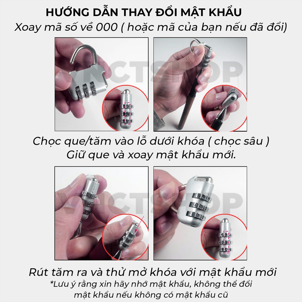 Ổ khóa mini vnctshop , khóa vali mật khẩu mã số cho balo hình túi xách nhỏ cute đi du lịch