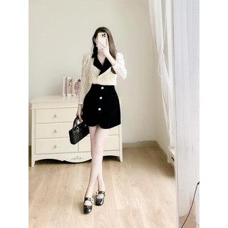 Set áo sơ mi ren phối nhung