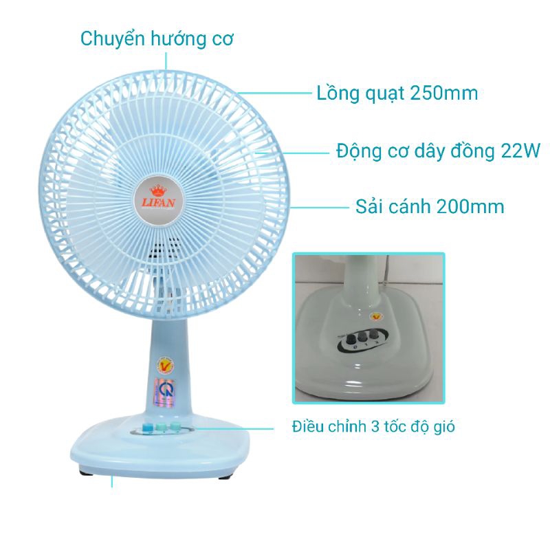 Quạt bàn LIFAN B-109 động cơ dây đồng 22w sải cánh 20cm hoạt động êm ái