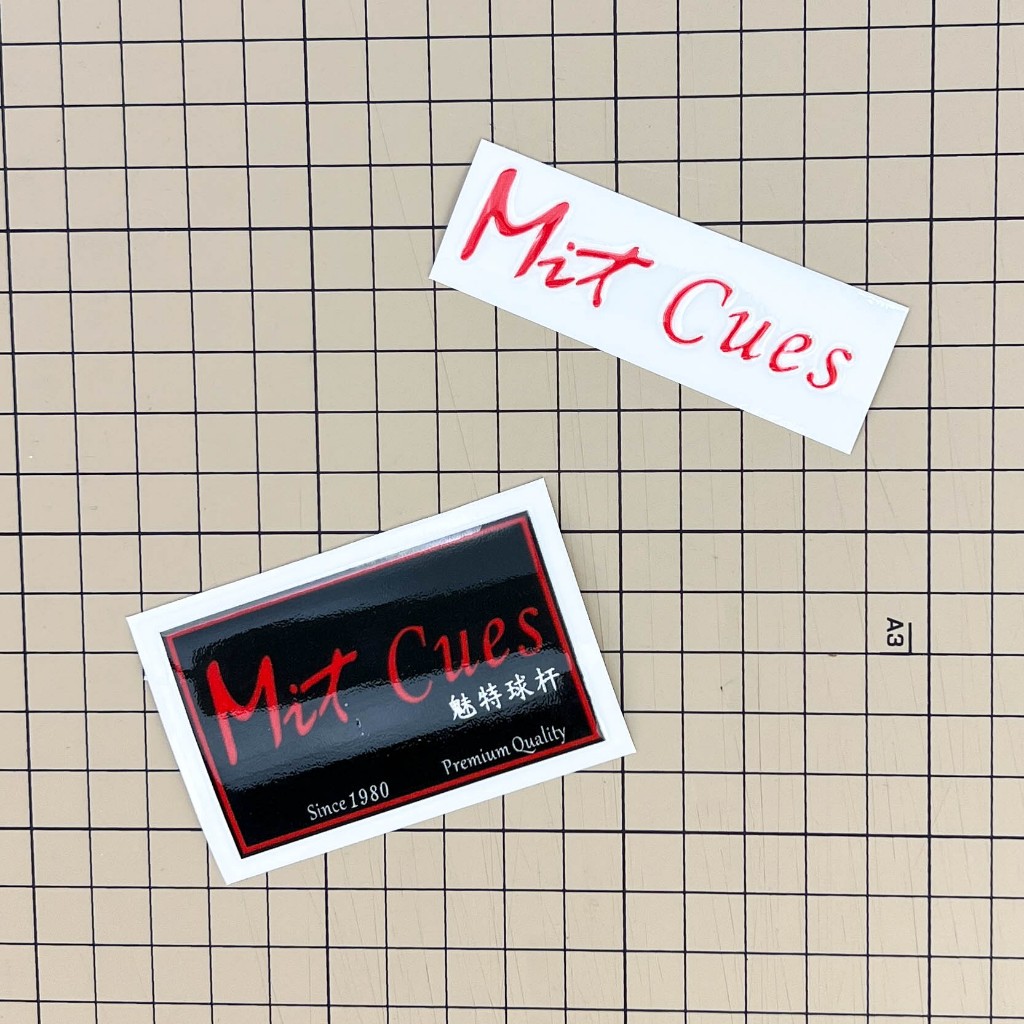 Sticker, tem dán, hình dán thương hiệu bida, billard trang trí bao cơ - Mit Cues logo vân nổi, màu s