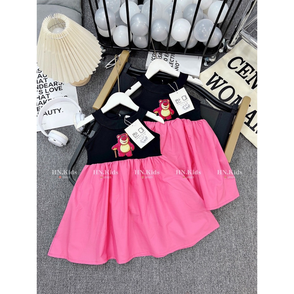 Xả kho - Váy cotton gấu dâu lotso size nhí nhiều mẫu cho bé gái