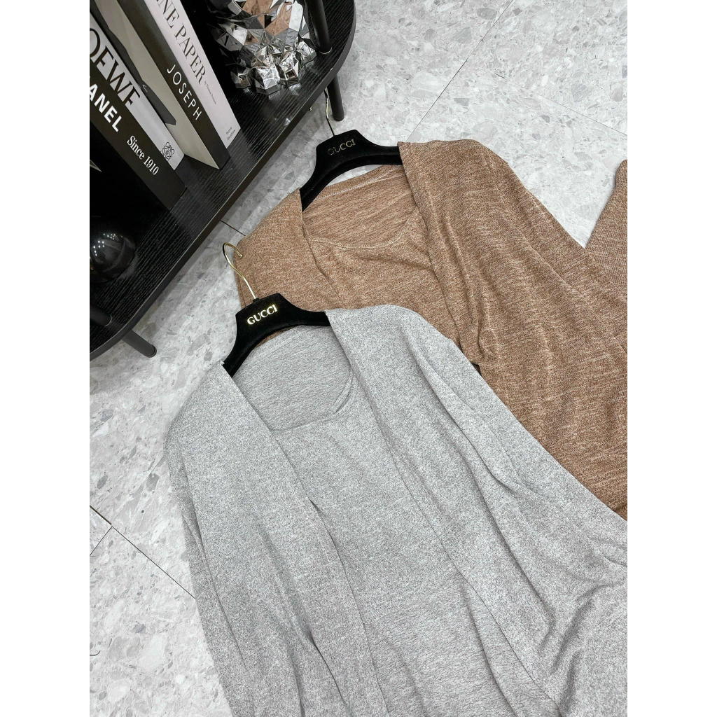 Sét tiêu váy 2 dây dáng dài trơn + áo khoác ngoài dài tay 3 màu