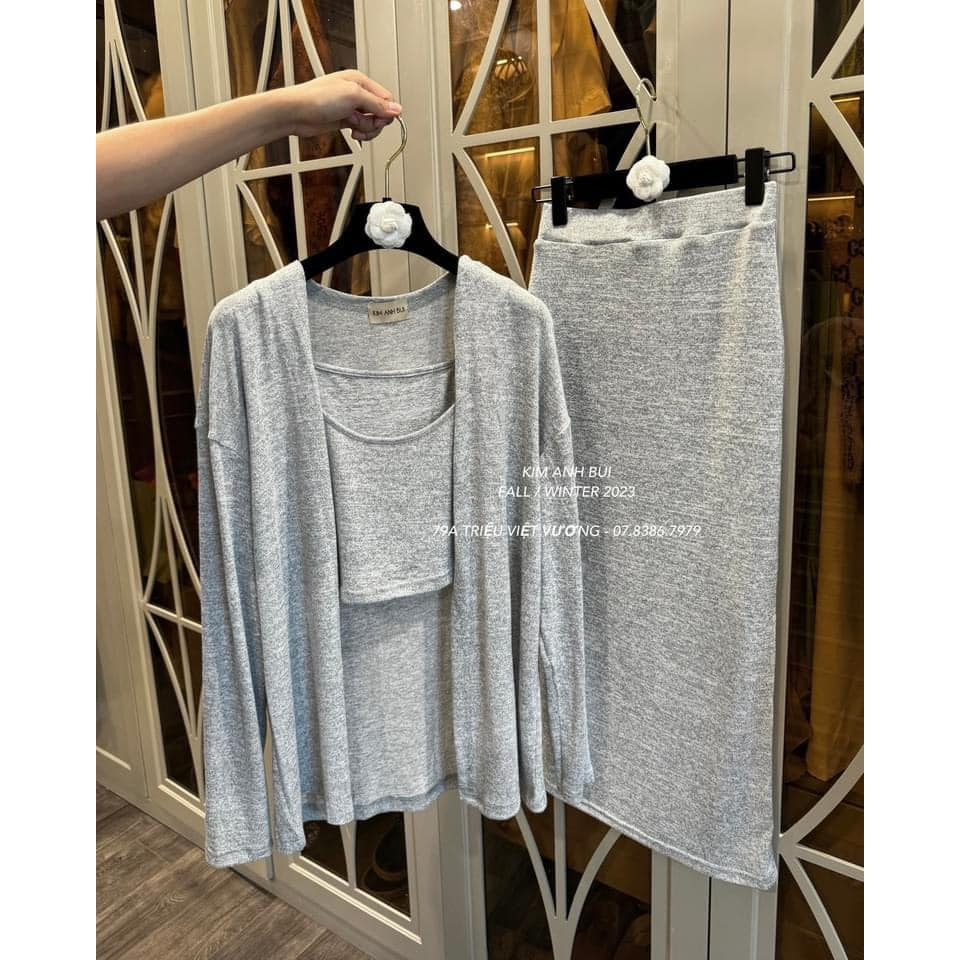 Sét tiêu váy 2 dây dáng dài trơn + áo khoác ngoài dài tay 3 màu