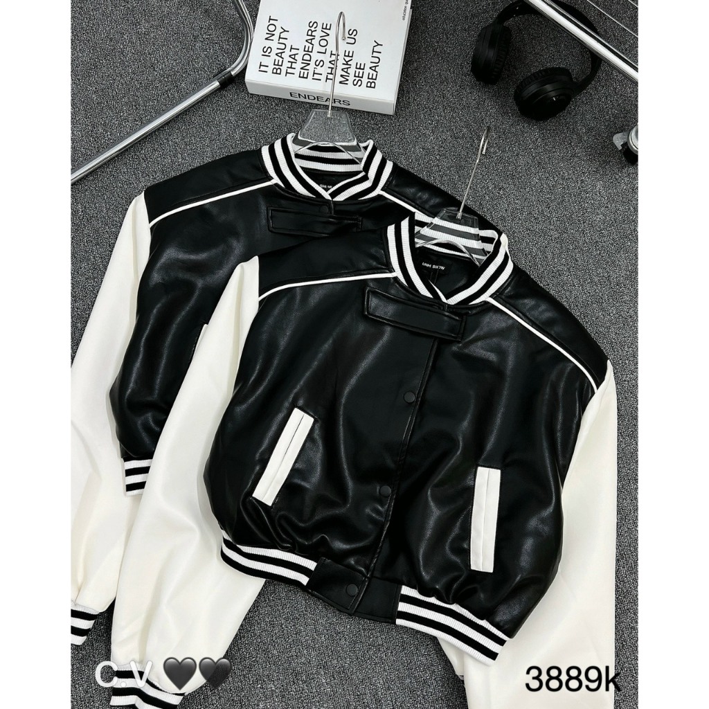 ÁO KHOÁC DA BOMBER PHỐI TAY