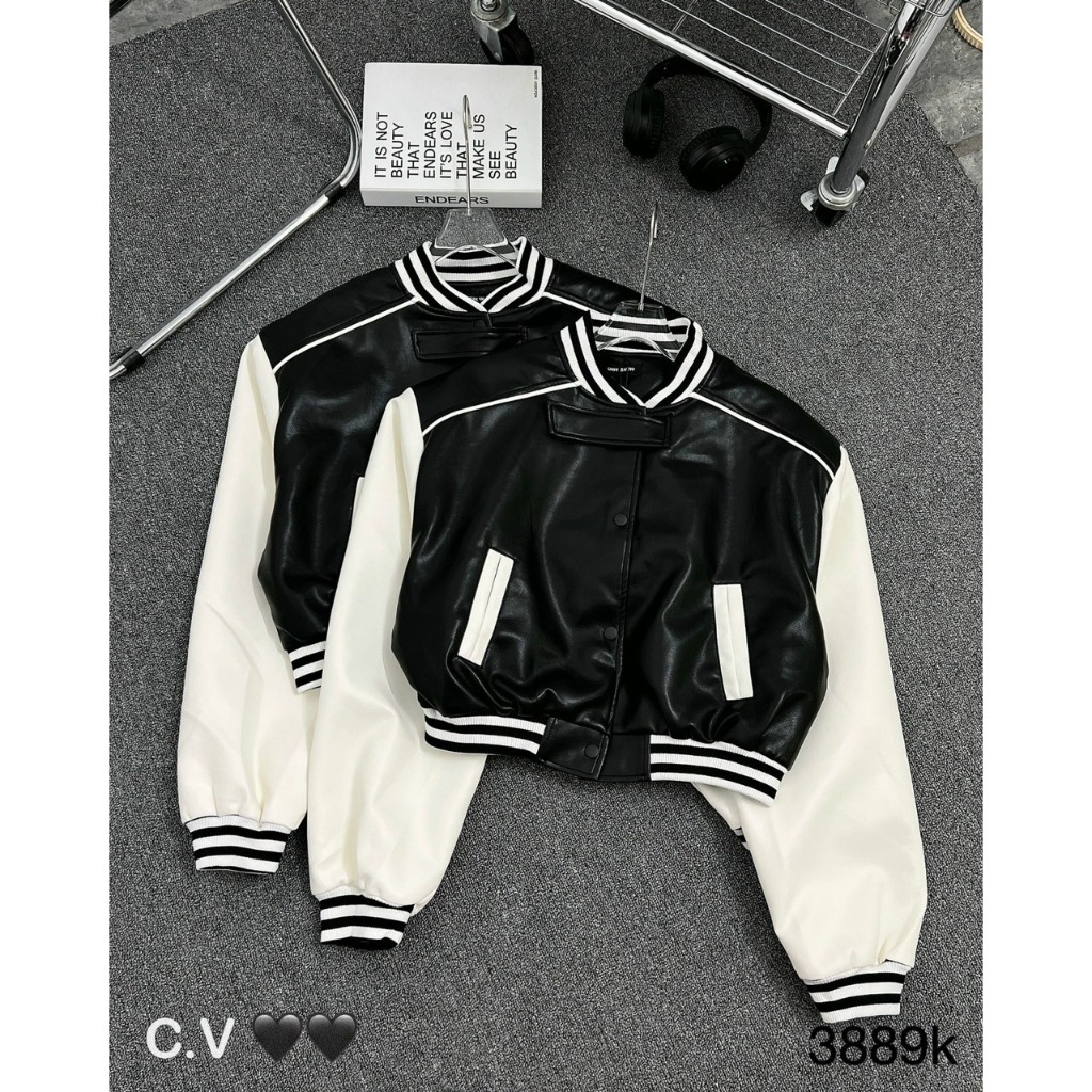 ÁO KHOÁC DA BOMBER PHỐI TAY