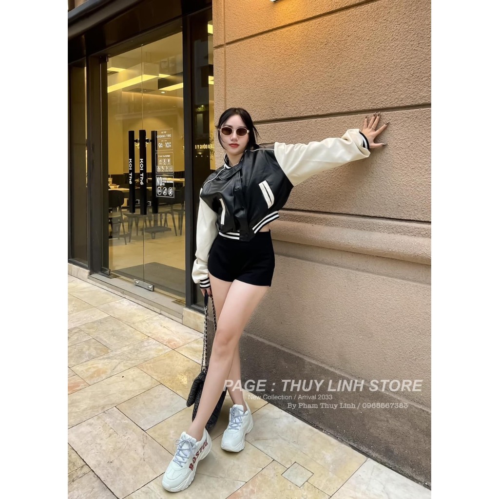 ÁO KHOÁC DA BOMBER PHỐI TAY