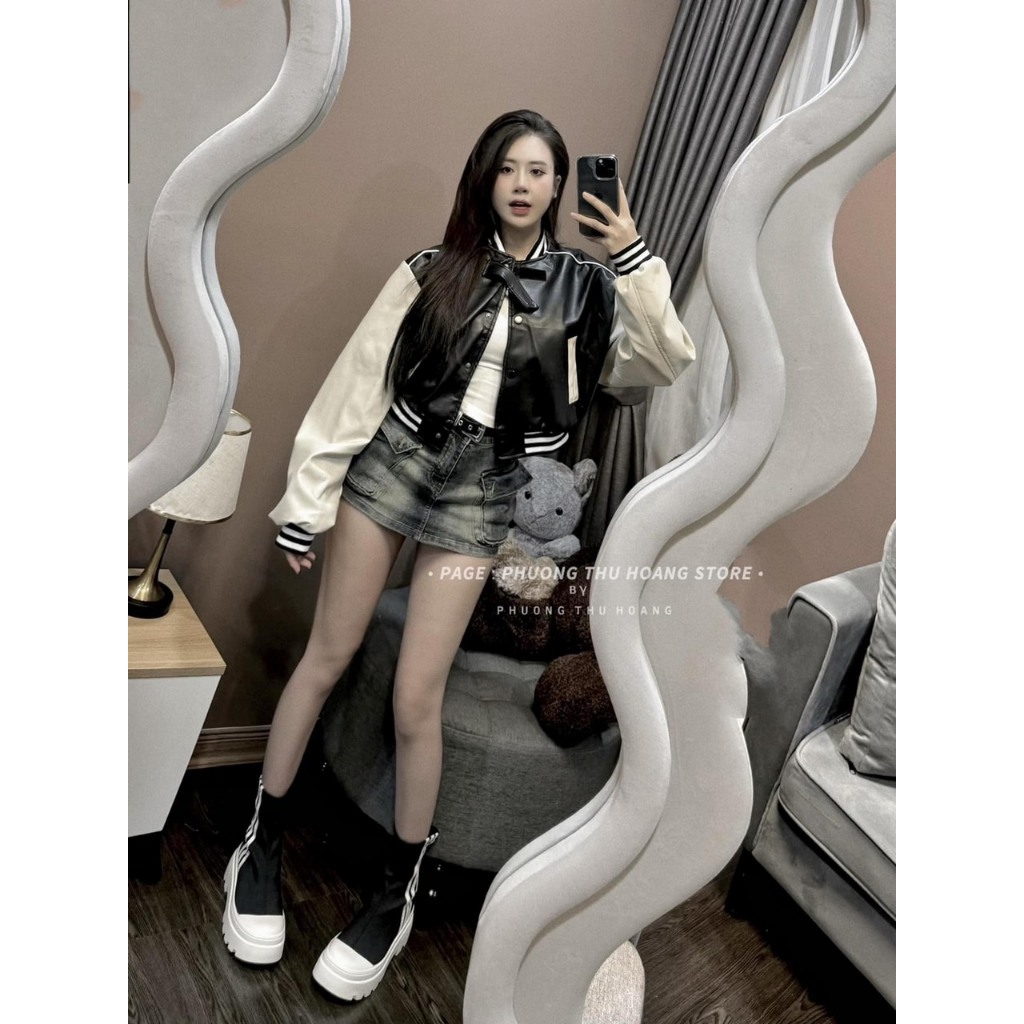 ÁO KHOÁC DA BOMBER PHỐI TAY