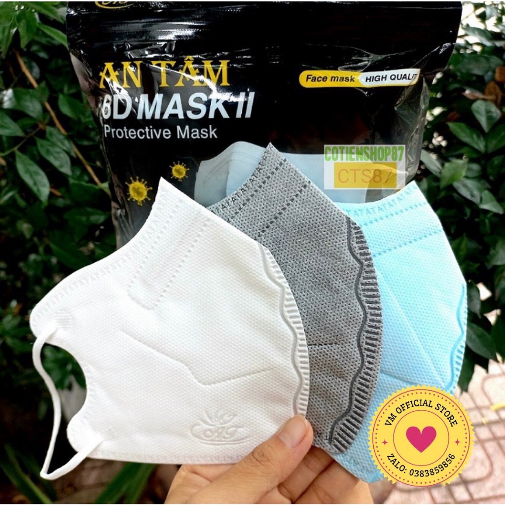 Set 10 Chiếc Khẩu Trang 6D An Tâm 5 Lớp Kháng Khuẩn Chống Bụi Chính Hãng