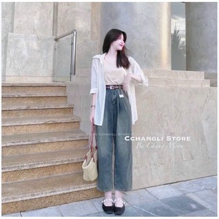 Quần jeans, quần baggy nữ lưng cao kiểu dáng basic chất liệu jean dày dặn, mịn đẹp phối 2 túi nắp phía sau form chuẩn