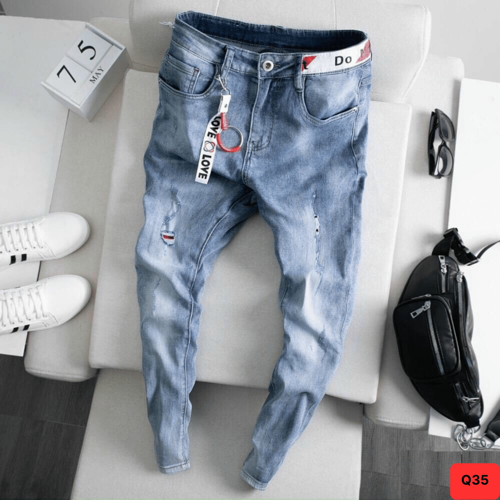 Quần jean nam rách gối chất jean dày dặn co dãn mềm mại hot trend quần bò nam  rách PT.sg68  Q220