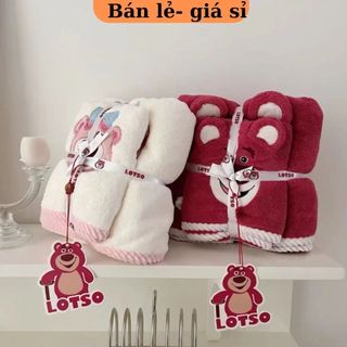 Sét 2 chiếc khăn tắm + khăn mặt gấu hồng LOSTO