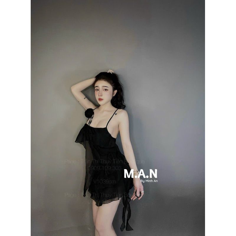 Đầm Hai Dây Tua Rua Hoa Kèm Vai Chất To Quắn Cước Sin Dáng Ngắn