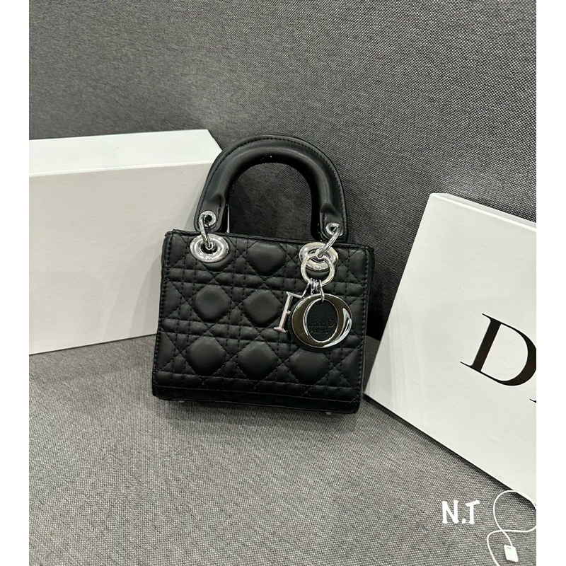 Túi xách da nhám sz 17cm siêu cấp khoá bạc Đì o lây đi kèm quai đeo chéo full box