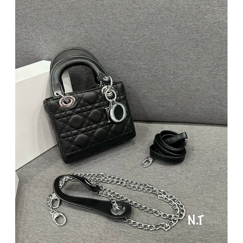 Túi xách da nhám sz 17cm siêu cấp khoá bạc Đì o lây đi kèm quai đeo chéo full box