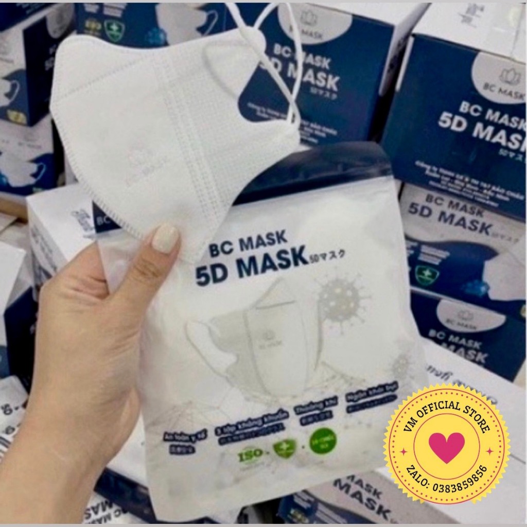 Thùng 100 Chiếc Khẩu Trang 5D BC Mask 3 Lớp Kháng Khuẩn Cao Cấp chính hãng