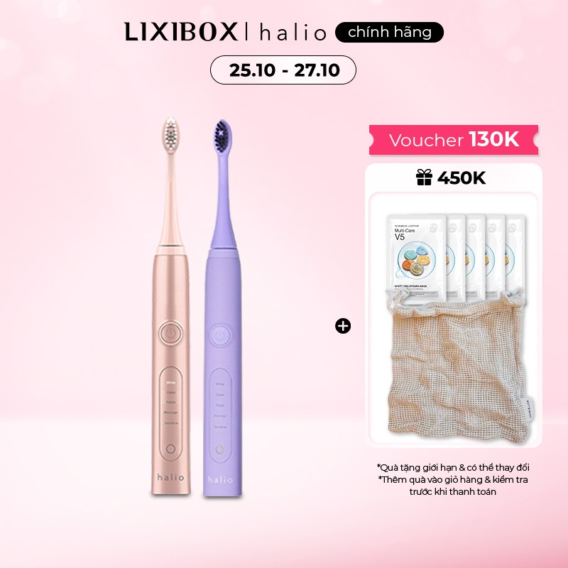 Combo 2 Bàn Chải Điện Halio Whitening Electric Toothbrush - Rose & Purple