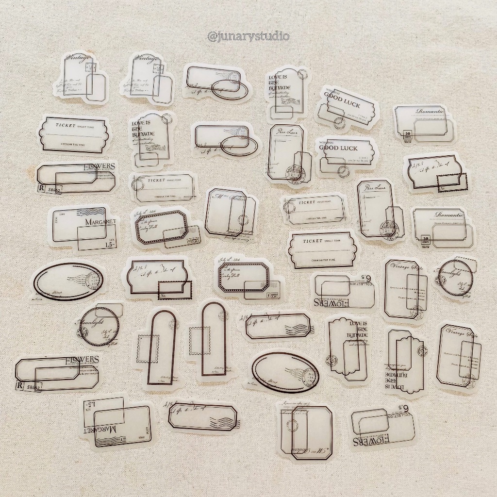 Junarystudio - Set 40 miếng sticker miếng dán giấy can hình khung trang trí sổ tay vintage journal