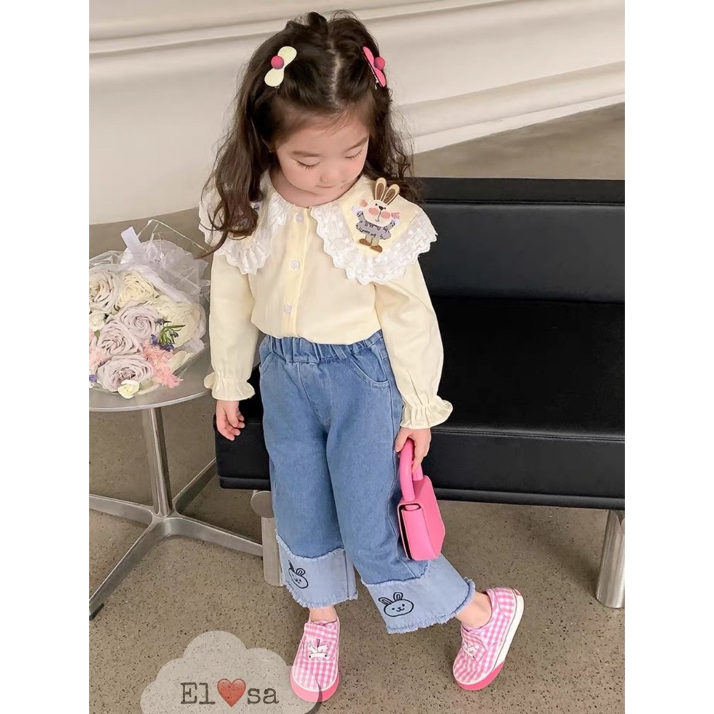 QUẦN ÁO BÉ GÁI--SET SƠ MI QUẦN BÒ THÊU THỎ 8-30KG ANNAKIDS