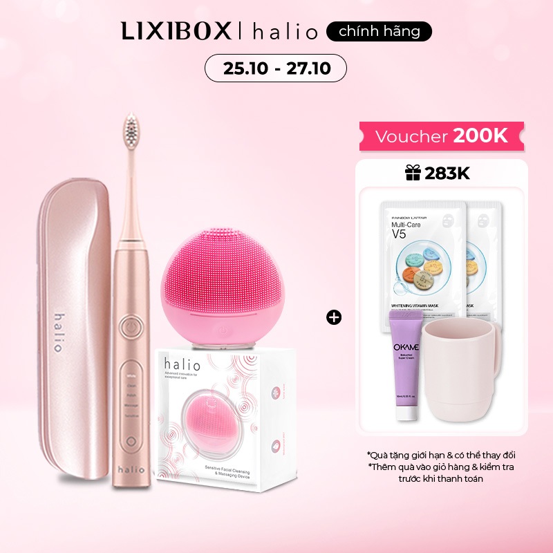 Combo Bàn chải điện Halio Toothbrush Rose Gold & Máy Rửa Mặt Baby Pink