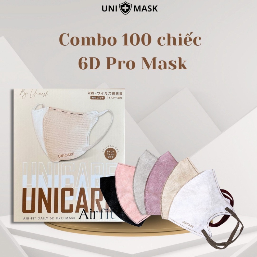 Hộp 50 chiếc khẩu trang 6D unimask quai chun mềm mại chống đau tai