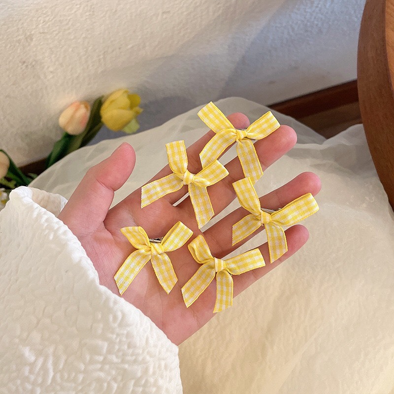 Set 5 kẹp nơ kẻ sọc caro màu sắc vintage phong cách Hàn Quốc dành cho nữ KT9440A