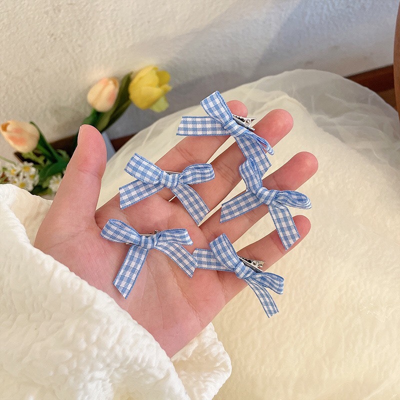 Set 5 kẹp nơ kẻ sọc caro màu sắc vintage phong cách Hàn Quốc dành cho nữ KT9440A