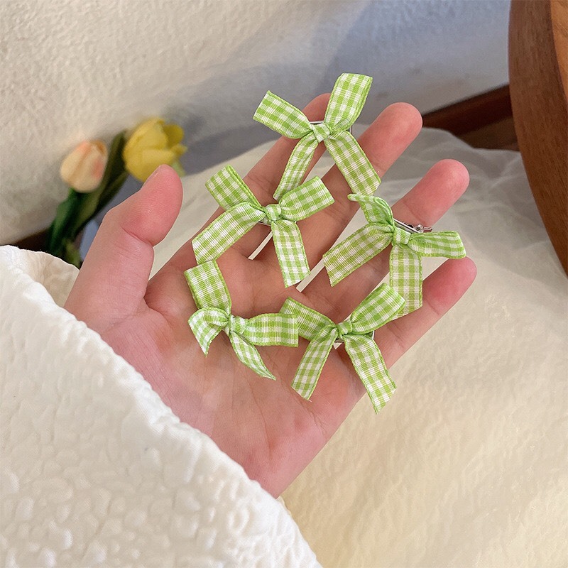 Set 5 kẹp nơ kẻ sọc caro màu sắc vintage phong cách Hàn Quốc dành cho nữ KT9440A