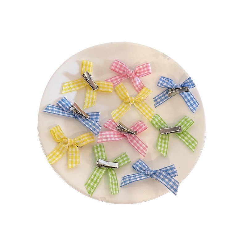 Set 5 kẹp nơ kẻ sọc caro màu sắc vintage phong cách Hàn Quốc dành cho nữ KT9440A