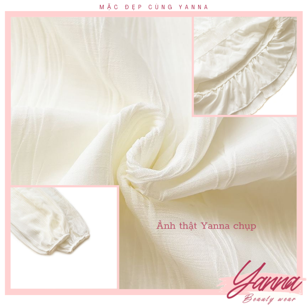 Áo sơ mi ren cổ V dài tay, áo dáng babydoll tay bồng tiểu thư, tôn dáng, chất vải mềm mại YN102