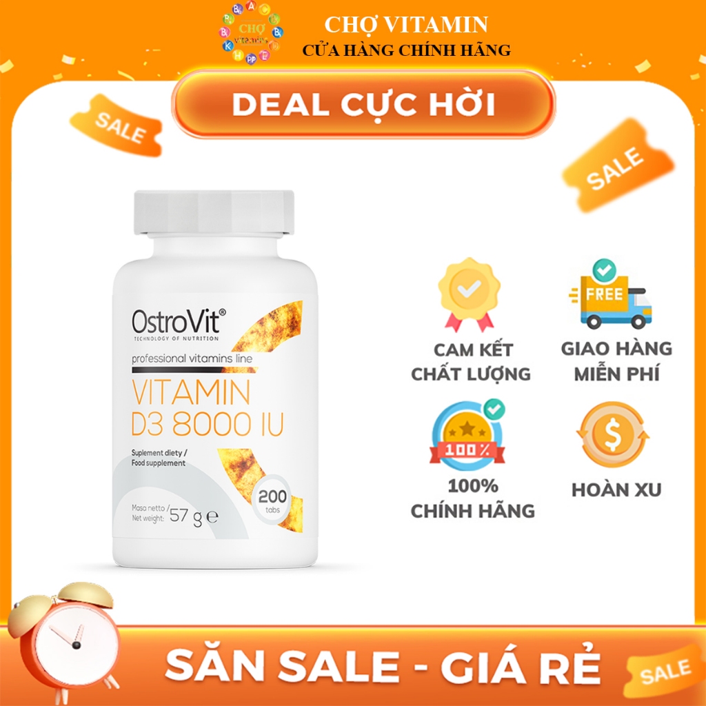 Viên Uống Hỗ Trợ Xương Khớp, Đề Kháng - Vitamin Ostrovit D3 8000ui (200 Viên)
