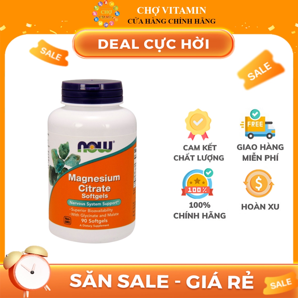Viên Uống NOW Foods Magnesium Citrate With Glycinate & Malate Cải Thiện Sức Khoẻ Xương, Não, Cơ Bắp