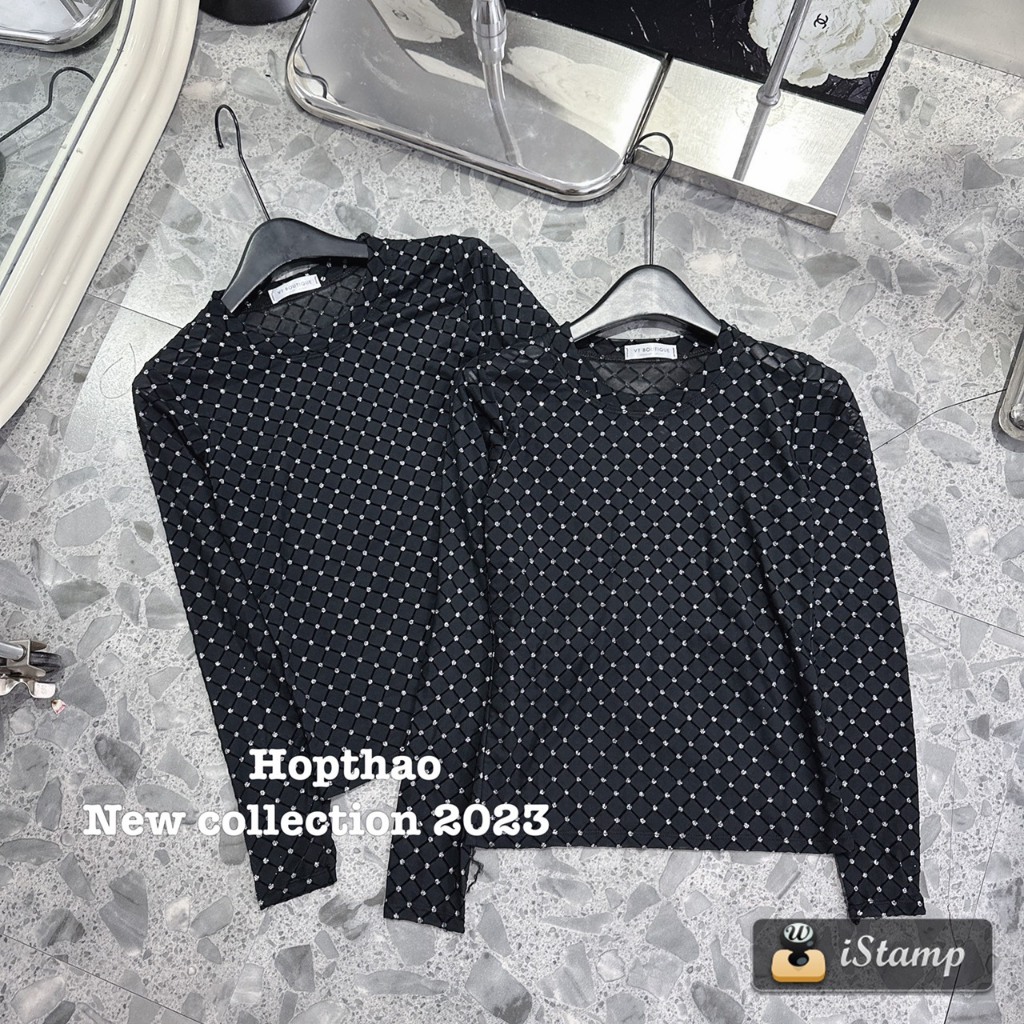 Áo lưới trám dài tay cổ tòn dáng thường