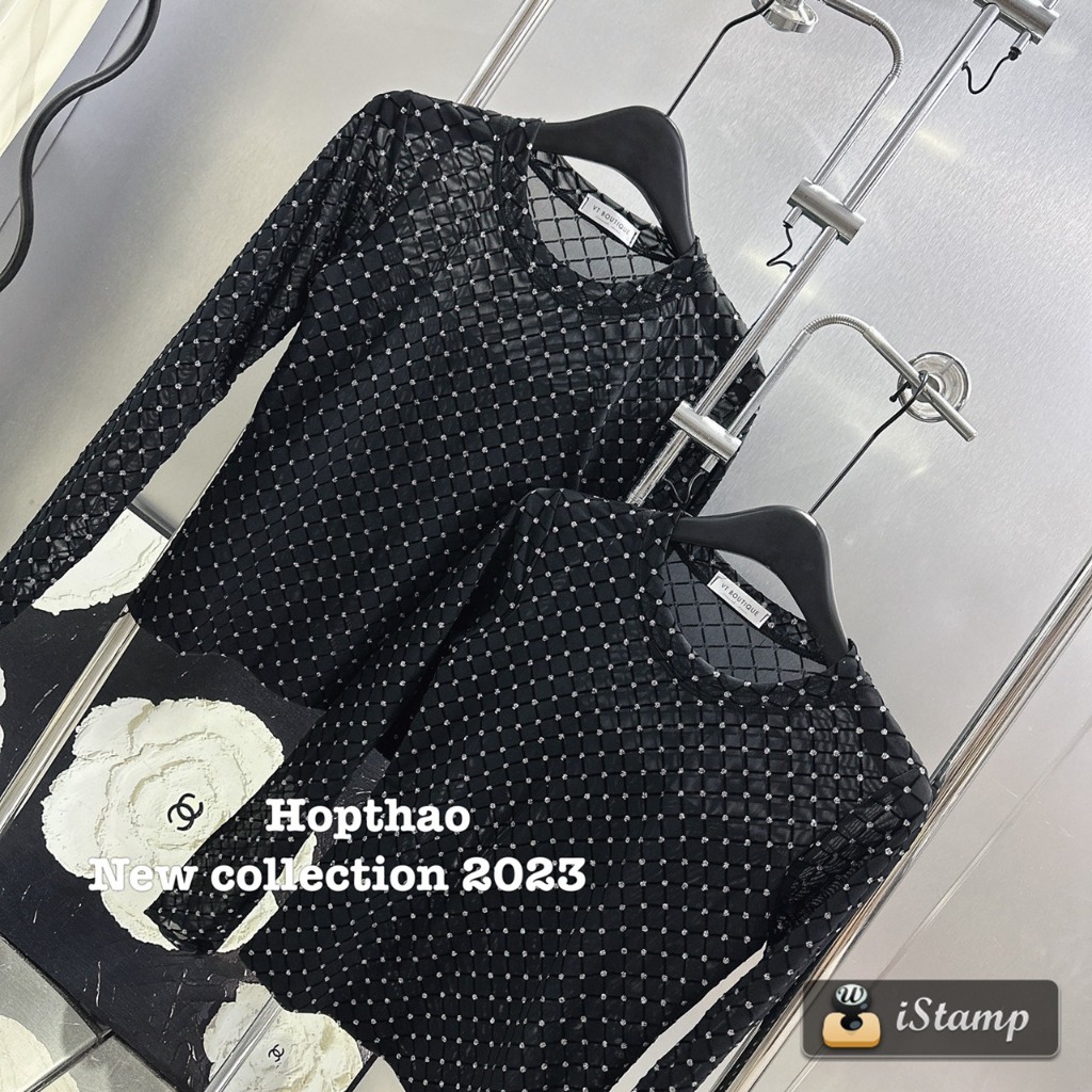 Áo lưới trám dài tay cổ tòn dáng thường