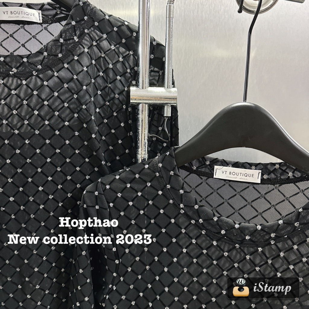 Áo lưới trám dài tay cổ tòn dáng thường