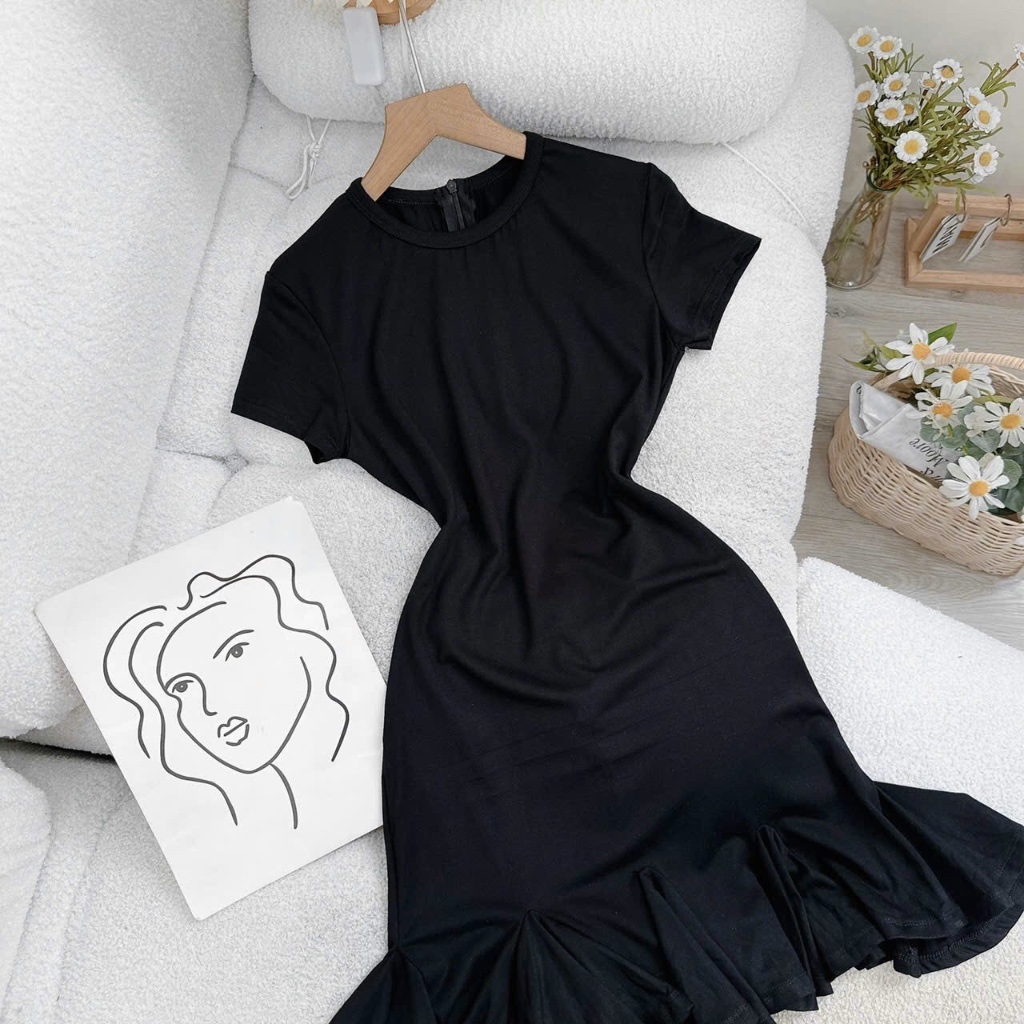 Đầm body đuôi xoè xếp li, chất cotton mịn đẹp