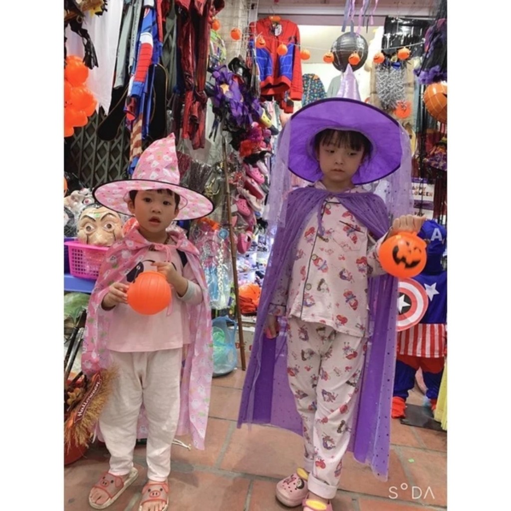 Áo choàng, mũ phù thủy có 2 lớp hoá trang Halloween