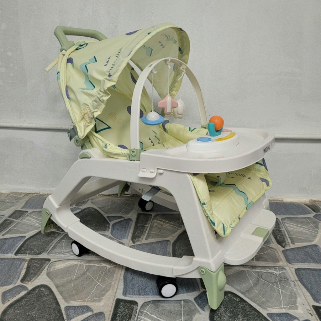 Nôi Rung, Ghế rung nhún bập bênh kiêm ghế ăn dặm cho bé có bánh xe và đồ chơi TD