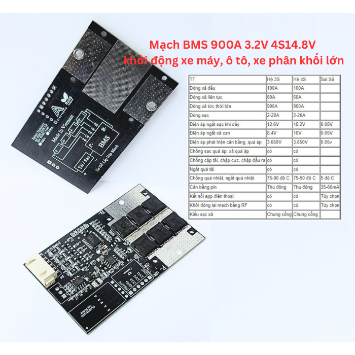 Mạch BMS 600A và 900A 3.2V 4S 14.8V chuyên dùng khởi động xe máy, ô tô, xe phân khối lớn