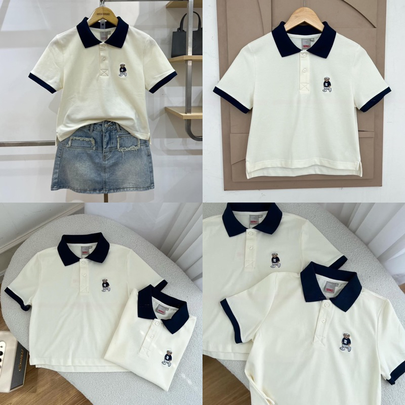 Áo Croptop Polo Tay Ngắn Thêu Gấu S.P.A.O Xuất Xịn