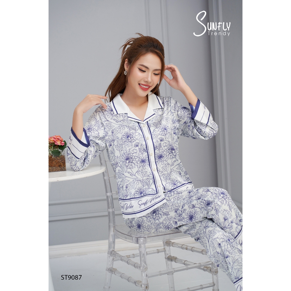 Bộ mặc nhà nữ chất lụa luxury chính hãng Sunfly ST9087 (Uy tín - có ship hỏa tốc - chính hãng)