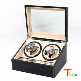 Hộp đựng đồng hồ, hộp 4 xoay 6 trưng bày cho đồng hồ bọc da đen cao cấp w103b