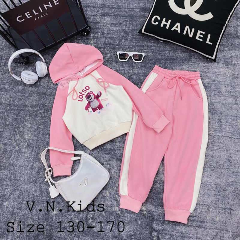 Bộ nỉ Gấu lotso xinh xuất sắc cho Bé 17kg-41kg